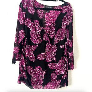 INC‎ Sz 3X Y2K 00s Black Pink Paisley Mesh O Ring Top Blouse Whimsigoth Boho